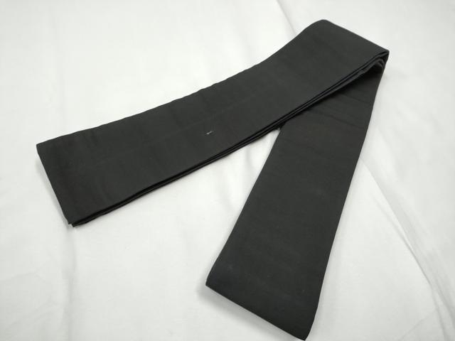 平和屋着物●男性　本場筑前博多織　両面　角帯　色無地　黒色×黒紅色　正絹　逸品　CABF5383hy