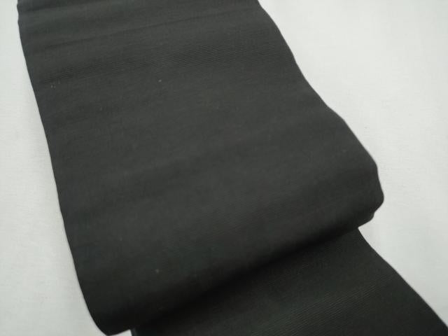 平和屋着物●男性　本場筑前博多織　両面　角帯　色無地　黒色×黒紅色　正絹　逸品　CABF5383hy