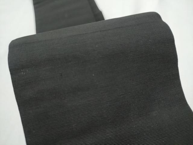 平和屋着物●男性　本場筑前博多織　両面　角帯　色無地　黒色×黒紅色　正絹　逸品　CABF5383hy