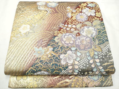 平和屋本店▼六通柄袋帯　猿蟹合戦　辻が花　本金箔　やまと誂製　正絹　24ｋ　逸品　CABF5509hy