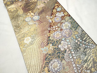 平和屋本店▼六通柄袋帯　猿蟹合戦　辻が花　本金箔　やまと誂製　正絹　24ｋ　逸品　CABF5509hy