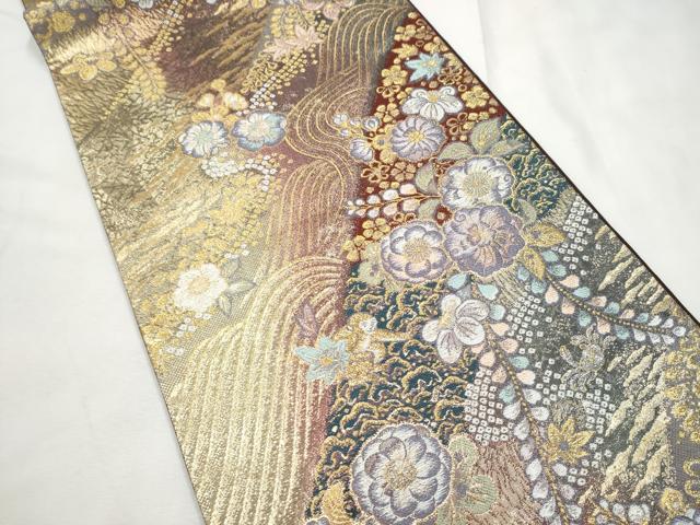 平和屋本店▼六通柄袋帯　猿蟹合戦　辻が花　本金箔　やまと誂製　正絹　24ｋ　逸品　CABF5509hy