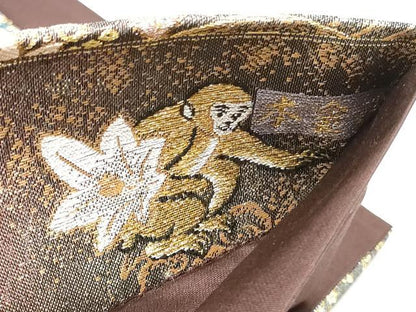 平和屋本店▼六通柄袋帯　猿蟹合戦　辻が花　本金箔　やまと誂製　正絹　24ｋ　逸品　CABF5509hy