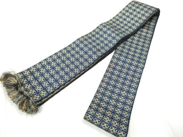 平和屋着物●男性　本場筑前博多織　両面　角帯　格子花文　正絹　逸品　CABF5537hy