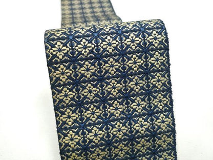 平和屋着物●男性　本場筑前博多織　両面　角帯　格子花文　正絹　逸品　CABF5537hy