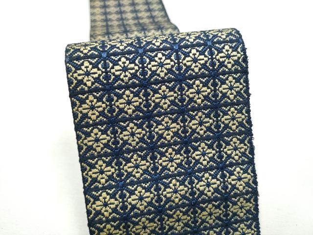 平和屋着物●男性　本場筑前博多織　両面　角帯　格子花文　正絹　逸品　CABF5537hy