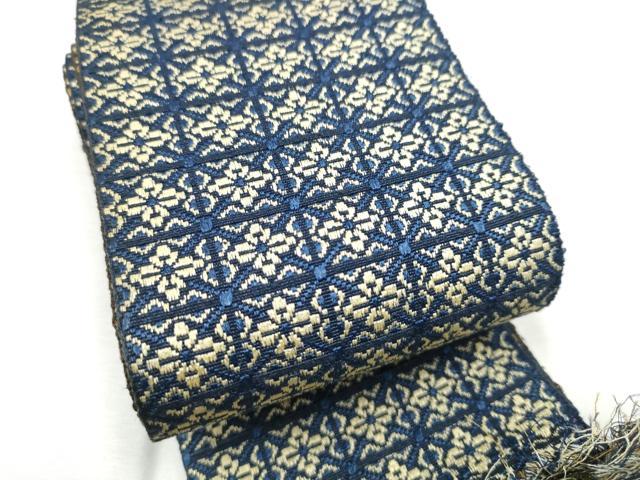 平和屋着物●男性　本場筑前博多織　両面　角帯　格子花文　正絹　逸品　CABF5537hy