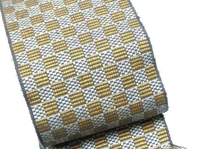 平和屋着物●男性　本場筑前博多織　角帯　幾何学文様　正絹　逸品　CABF5558hy