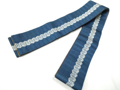 平和屋着物●男性　本場筑前博多織　両面　角帯　幾何学間道　正絹　逸品　CABF5580hy