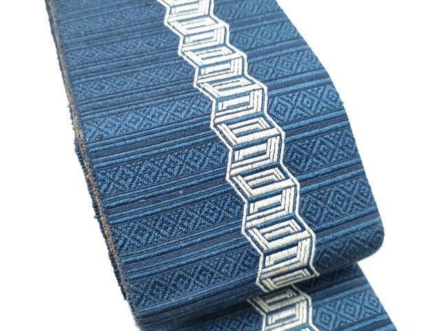 平和屋着物●男性　本場筑前博多織　両面　角帯　幾何学間道　正絹　逸品　CABF5580hy