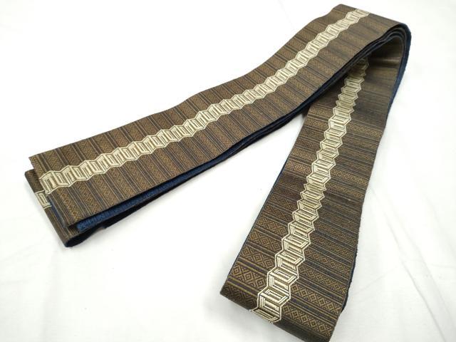 平和屋着物●男性　本場筑前博多織　両面　角帯　幾何学間道　正絹　逸品　CABF5580hy