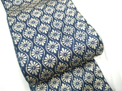 平和屋着物●男性　本場筑前博多織　両面　角帯　立涌菊文　正絹　逸品　CABF5582hy