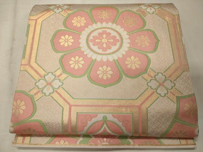 平和屋着物◎全通柄　本袋帯　蜀江花文　金糸　正絹　逸品　CABF5603oy