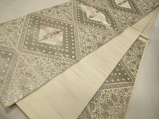 平和屋着物◎六通柄袋帯　唐織　オリエント更沙　純プラチナ箔　菱孔雀花唐草文　正絹　逸品　CABF5615oy