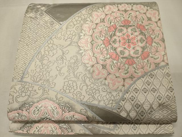 平和屋着物◎六通柄袋帯　唐織　プラチナ箔　正倉院花唐草文　正絹　逸品　CABF5621oy