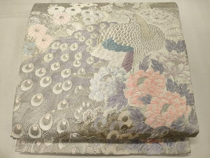平和屋着物◎六通柄袋帯　唐織　プラチナ箔　慶長富貴孔雀文　正絹　逸品　CABF5622oy