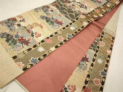 平和屋着物◎西陣　六通柄袋帯　唐織　青海波楓花文　膨れ織　金糸　証紙付き　正絹　逸品　CABF5624oy