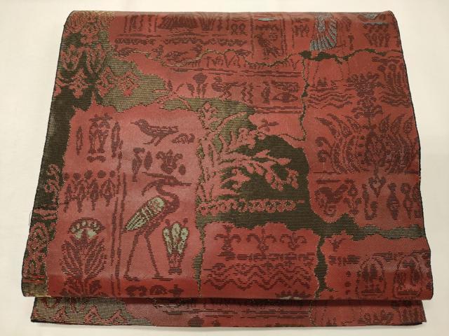 平和屋着物◎西陣　服部織物謹製　六通柄袋帯　こはく錦　壁画文様　金糸　正絹　逸品　CABF5629oy