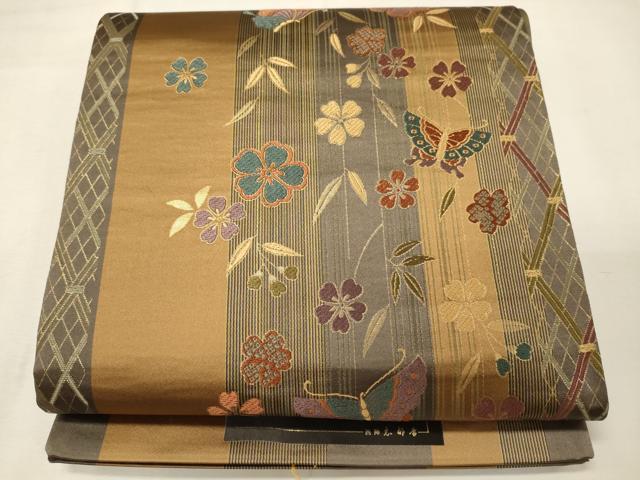 平和屋着物◎西陣　京洛苑たはら謹製　六通柄袋帯　舞蝶花間道　証紙付き　正絹　逸品　CABF5631oy
