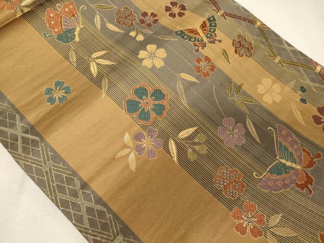 平和屋着物◎西陣　京洛苑たはら謹製　六通柄袋帯　舞蝶花間道　証紙付き　正絹　逸品　CABF5631oy