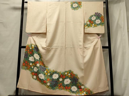 平和屋着物■訪問着　手描き　草花文　正絹　逸品　CABF5703oy