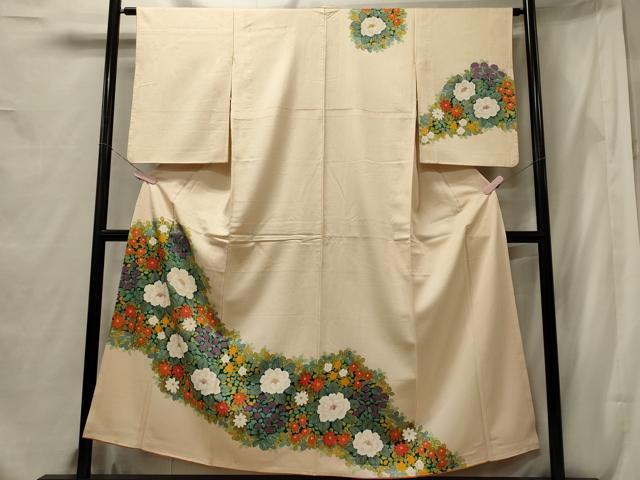 平和屋着物■訪問着　手描き　草花文　正絹　逸品　CABF5703oy