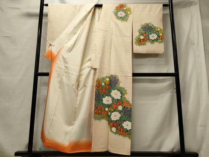 平和屋着物■訪問着　手描き　草花文　正絹　逸品　CABF5703oy