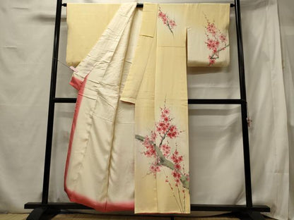 平和屋着物■訪問着　手描き　枝梅文　暈し染め　金彩　正絹　逸品　CABF5709oy