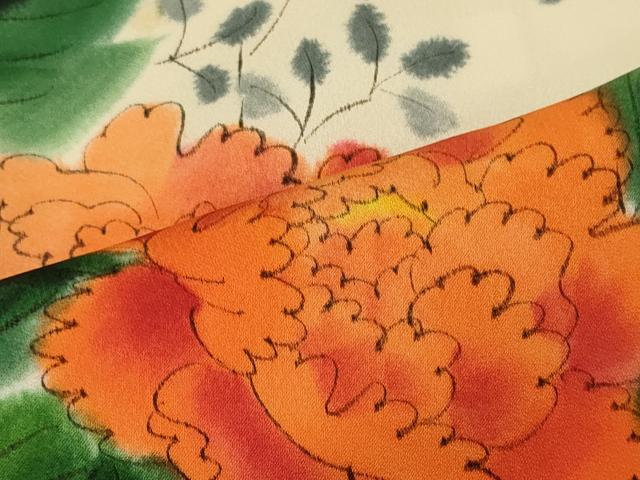 平和屋着物■訪問着　手描き　草花文　暈し染め　正絹　逸品　CABF5711oy