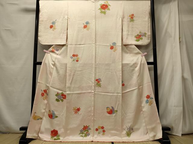 平和屋着物■上質な小紋　手描き　鴛鴦草花文　暈し染め　ロング丈　正絹　逸品　CABF5720oy
