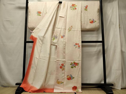 平和屋着物■上質な小紋　手描き　鴛鴦草花文　暈し染め　ロング丈　正絹　逸品　CABF5720oy