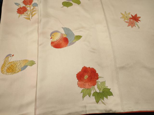 平和屋着物■上質な小紋　手描き　鴛鴦草花文　暈し染め　ロング丈　正絹　逸品　CABF5720oy