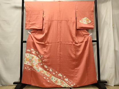 平和屋着物■訪問着　手描き　絞り　草花文　正絹　逸品　CABF5722oy