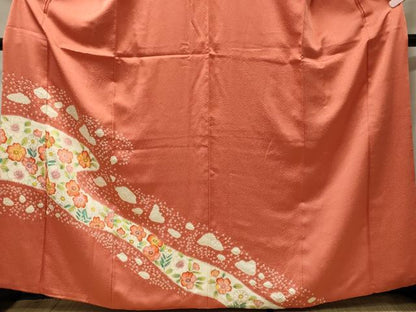 平和屋着物■訪問着　手描き　絞り　草花文　正絹　逸品　CABF5722oy