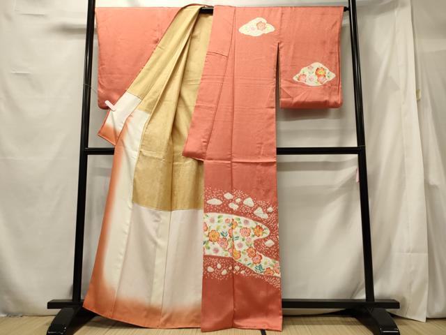 平和屋着物■訪問着　手描き　絞り　草花文　正絹　逸品　CABF5722oy