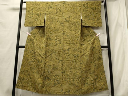 平和屋着物■上質な小紋　型染め　切り嵌め吉祥花唐草文　鬼しぼ縮緬　正絹　逸品　CABF5732oy