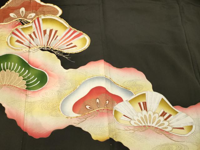 平和屋着物■豪華黒留袖　駒刺繍　流水松文　暈し染め　金彩　正絹　逸品　CABF5735oy