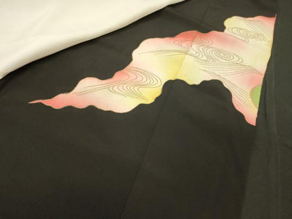 平和屋着物■豪華黒留袖　駒刺繍　流水松文　暈し染め　金彩　正絹　逸品　CABF5735oy