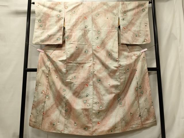 平和屋着物■上質な小紋　孔雀羽文　寿光織　正絹　逸品　CABF5737oy