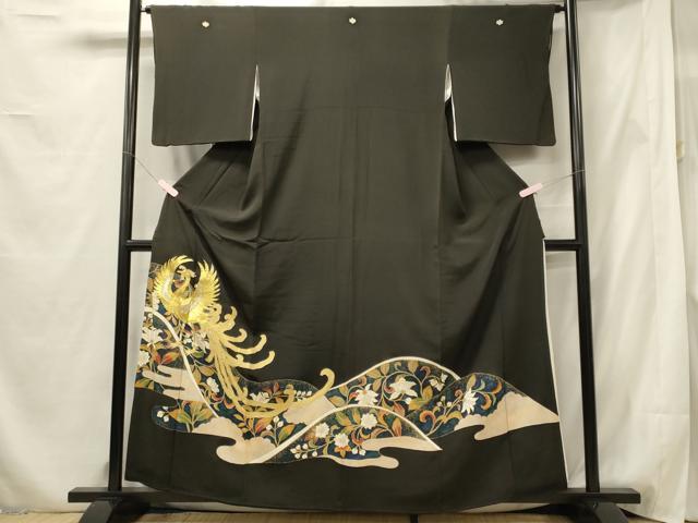 平和屋着物■豪華黒留袖　駒刺繍　鳳凰花唐草文　金銀彩　正絹　逸品　CABF5743oy