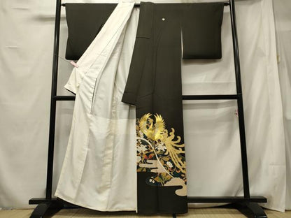 平和屋着物■豪華黒留袖　駒刺繍　鳳凰花唐草文　金銀彩　正絹　逸品　CABF5743oy