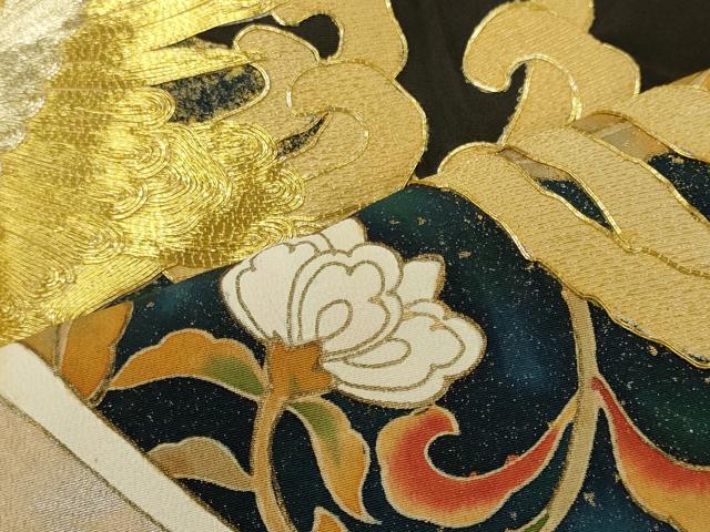 平和屋着物■豪華黒留袖　駒刺繍　鳳凰花唐草文　金銀彩　正絹　逸品　CABF5743oy