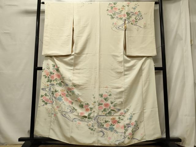 平和屋着物■訪問着　流水草花文　正絹　逸品　CABF5746oy