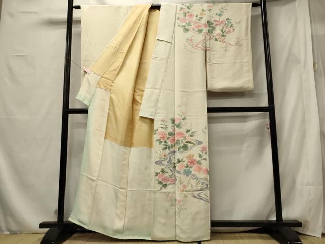 平和屋着物■訪問着　流水草花文　正絹　逸品　CABF5746oy