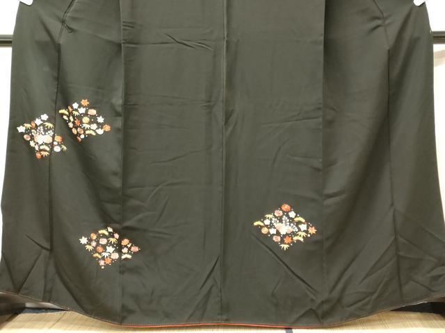 平和屋着物■訪問着 総刺繍 花松文 黒地 金糸 正絹 逸品 CABF5764oy