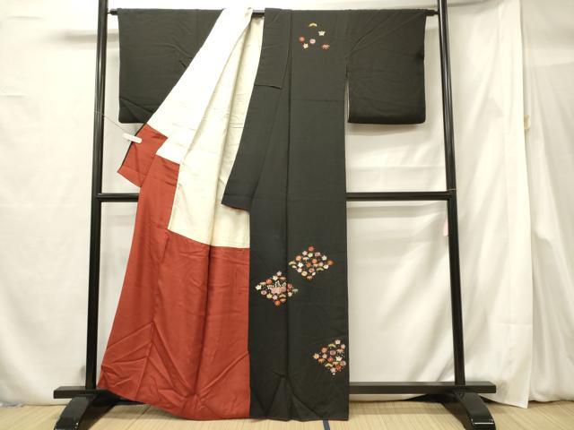 平和屋着物■訪問着 総刺繍 花松文 黒地 金糸 正絹 逸品 CABF5764oy