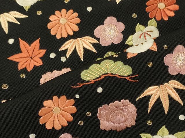 平和屋着物□訪問着 総刺繍 花松文 黒地 金糸 正絹 逸品 CABF5764oy