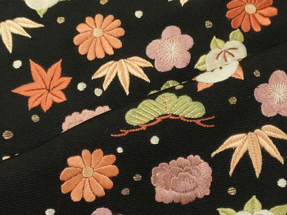 平和屋着物■訪問着 総刺繍 花松文 黒地 金糸 正絹 逸品 CABF5764oy