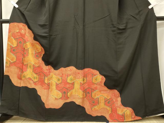 平和屋着物■豪華黒留袖　駒刺繍　吉祥文様　金彩　正絹　逸品　CABF5766oy