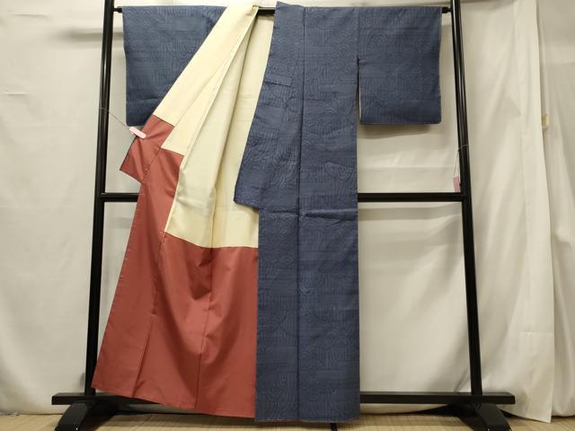 平和屋着物■上質な紬 100亀甲 エ霞青海波 正絹 逸品 未使用 CABF5773oy